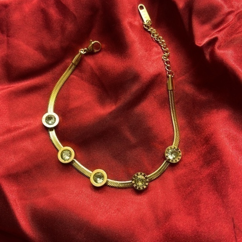๐ Plating Inlayโ Artificial Gemstones Stainless Steel Bracelet-Gold Tone - Picture 2 of 10